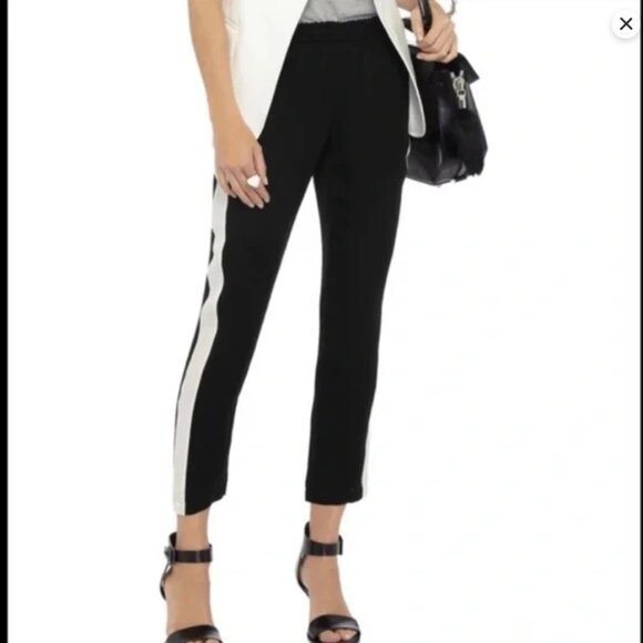 $235 NWT Theory Jesha 100% Silk Tuxedo Sheer Skinny Leg Drawstring Ankle Pants S - Picture 1 of 12